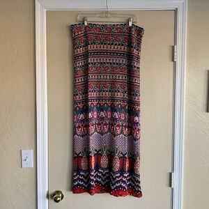 Farm Rio Anthropologie Multicolor Maxi Skirt Sz.XL Ribbed Stretch Boho Tropical
